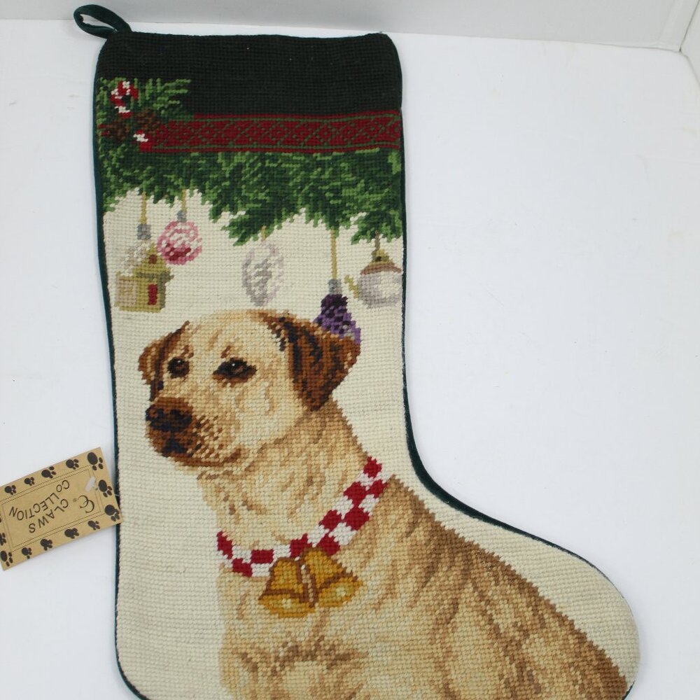 Christmas Claw Collection Labrador Handcrafted Needlepoint Velvet Back Stocking